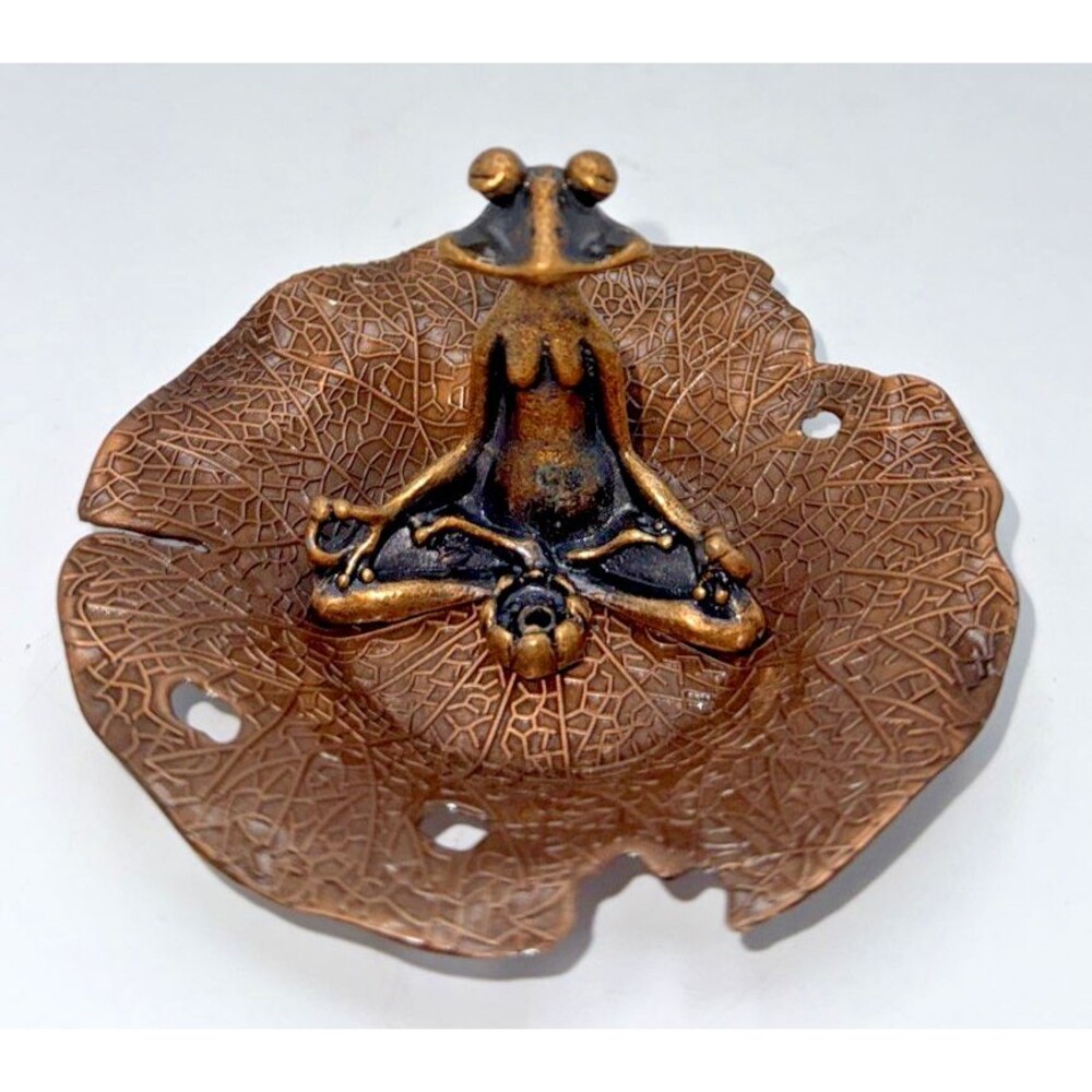 Mini Zen Frog Meditation Incense Burner Brass Tone Namaste Figurine Miniature 2”